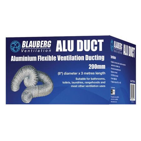 DUCT, COAT/FLEX, 200mm x 3m ALUMINIUM