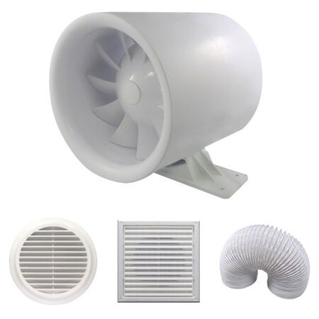 INLINE DUCTO FAN KIT C/W 150mm FLEX & PLUG 150mm x 5m DUCT