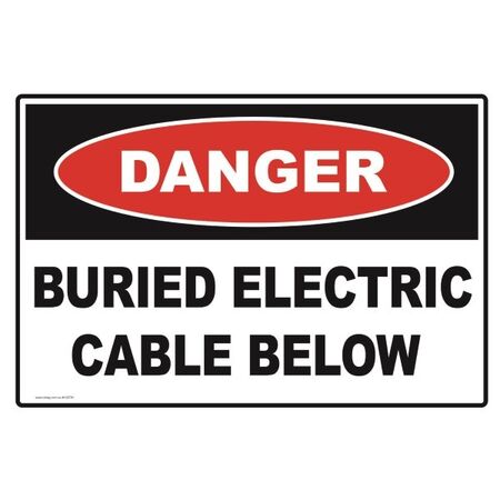 SIGN, DANGER 300 x 225mm METAL BURIED ELECTRIC CABLE BELOW