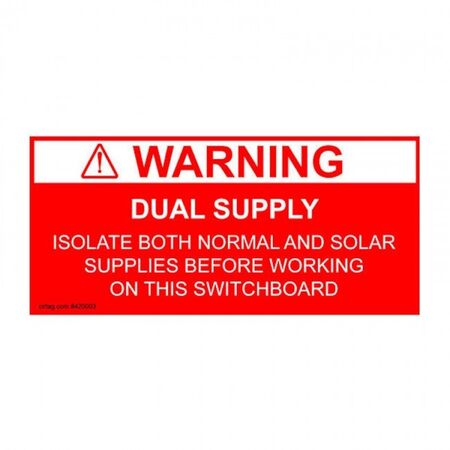 LABEL, WARNING, DUAL SUPPLY 120 x 60mm, RED/WHITE [5]PK
