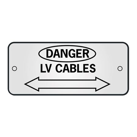 ID, RECTANGLE, SS, 'DANGER' 'LV-CABLE' ARROW 150 x 65mm