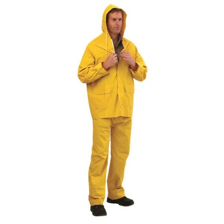 RAIN JACKET YELLOW PVC W/ HOOD 3/4 LENGTH, LARGE