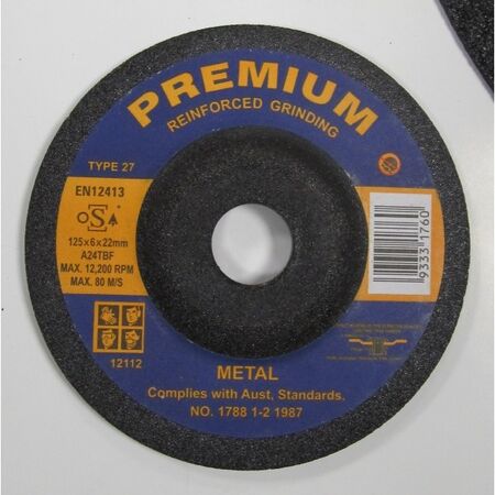 GRINDING WHEEL, METAL, DEPRESS 125 x 6.0mm, 22mm BORE (10)