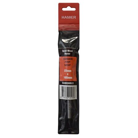 QUAD WOOD BORER, 22mm x 165mm IMPACT SHAFT