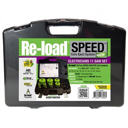 HOLESAW SET, RELOAD SPEED INCL 11 HOLESAWS,2 PILOTS, 2UP BOSS