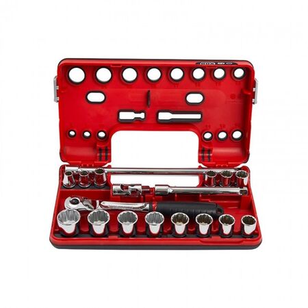 SOCKET SET, DETECTION 3/8in 18 PIECE W/ PREMIUM RATCHET