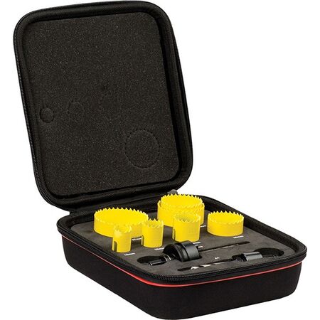 HOLESAW KIT, 9PCE PLUMBERS 19,22,29,35,38,51,57,64mm