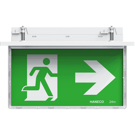 HANECO ESODO Slim Recessed Exit 24m Viewing 1.5W Li Battery 376x80x232mm IP20 1.5hrs