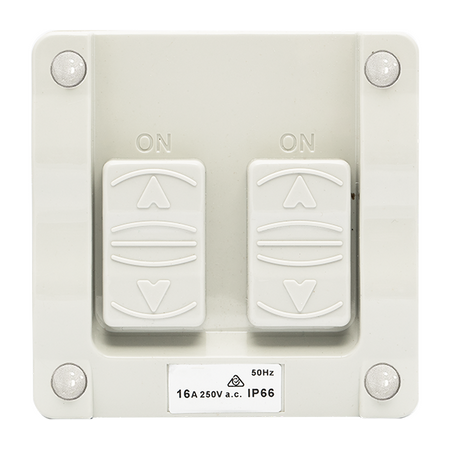 Unison Atmos Weatherproof Switch, 2 Gang, 10A, 250VAC, IP66, Grey