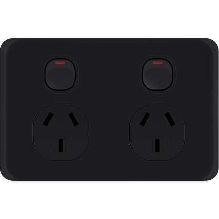 Unison Edgy Powerpoint Double with removable 10AX extra switch Horizontal 10A, 250V a.c., Matte Bla