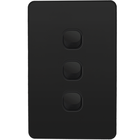 Unison Hesperus Rocker Switch, 3 Gang, 10AX, 250V a.c., Vertical, Black