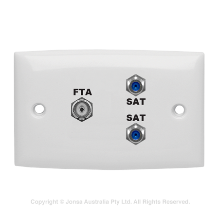 OUTLET TRIPLE WALLPLATE, PAL FEMALE TO F FEMALE & 2x F FEMALE TO 2x F FEMALE, 3 GHZ, FOXTEL LOGO