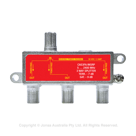 SPLITTER 3WAY F TYPE 5...2400MHz RPP 2A