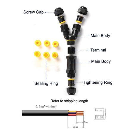 CONNECTOR 3 Way Y Shape IP68 W/Proof