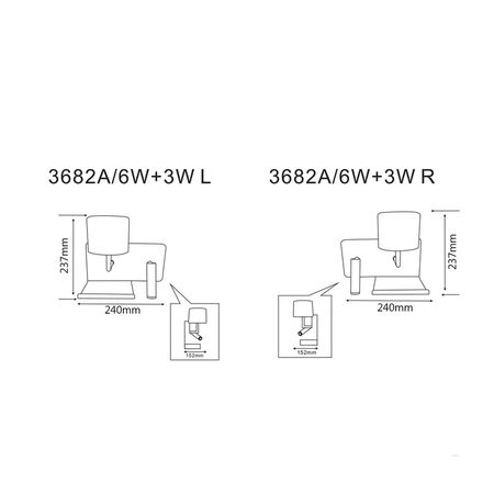 WALL Int City S/M 6W + 3W Reader Matt Wh w/Frosted Diff LEFT