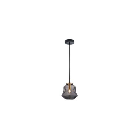 PENDANT ES Smoke Glass Angled Bell w/Ant.Brass Highlgt OD170mm