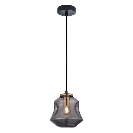 PENDANT ES Smoke Glass Angled Bell w/Ant.Brass Highlgt OD170mm