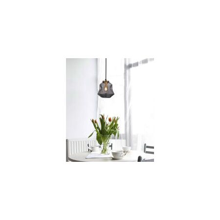 PENDANT ES Smoke Glass Angled Bell w/Ant.Brass Highlgt OD170mm