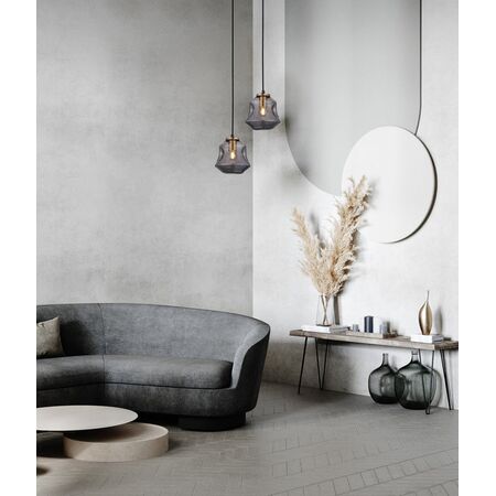 PENDANT ES Smoke Glass Angled Bell w/Ant.Brass Highlgt OD170mm