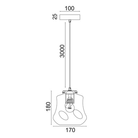 PENDANT ES Smoke Glass Angled Bell w/Ant.Brass Highlgt OD170mm