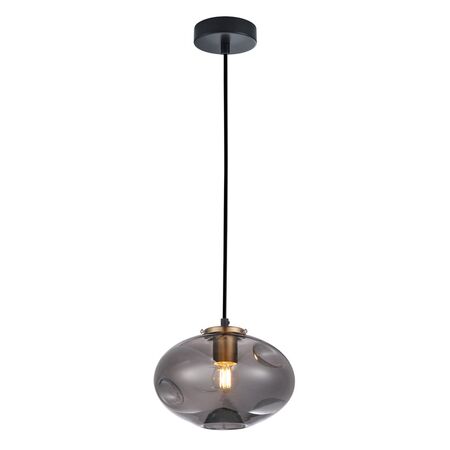 PENDANT ES Smoke Glass Oval w/Ant.Brass Highlight OD180mm
