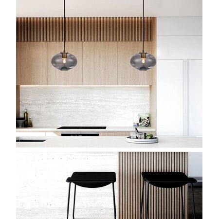 PENDANT ES Smoke Glass Oval w/Ant.Brass Highlight OD180mm