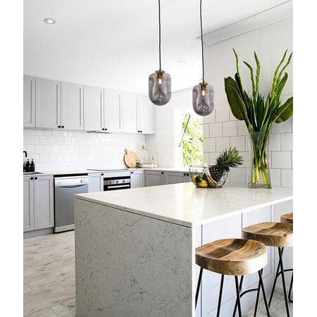 PENDANT ES Smoke Glass Oblong Ant.Brass Highlight OD175mm