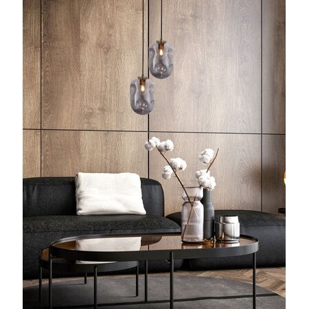 PENDANT ES Smoke Glass Oblong Ant.Brass Highlight OD175mm