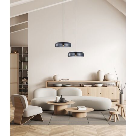 PENDANT ES 40W DOME Smokey Black Glass w/Brass Highlight OD420mm