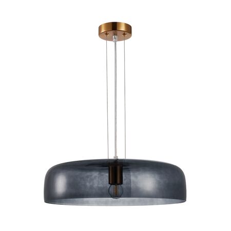 PENDANT ES 40W DOME Smokey Black Glass w/Brass Highlight OD420mm