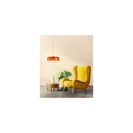 PENDANT ES 40W DOME Smokey Black Glass w/Brass Highlight OD420mm