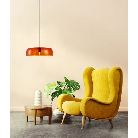PENDANT ES 40W DOME Smokey Black Glass w/Brass Highlight OD420mm