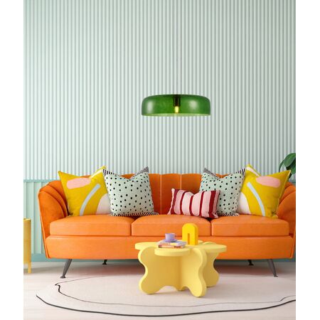 PENDANT ES 40W DOME Green Glass w/Brass Highlight OD420mm