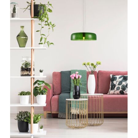 PENDANT ES 40W DOME Green Glass w/Brass Highlight OD420mm