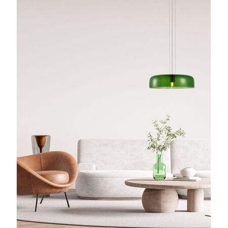 PENDANT ES 40W DOME Green Glass w/Brass Highlight OD420mm