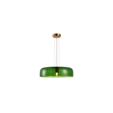 PENDANT ES 40W DOME Green Glass w/Brass Highlight OD420mm