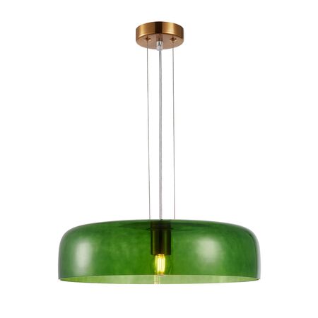 PENDANT ES 40W DOME Green Glass w/Brass Highlight OD420mm