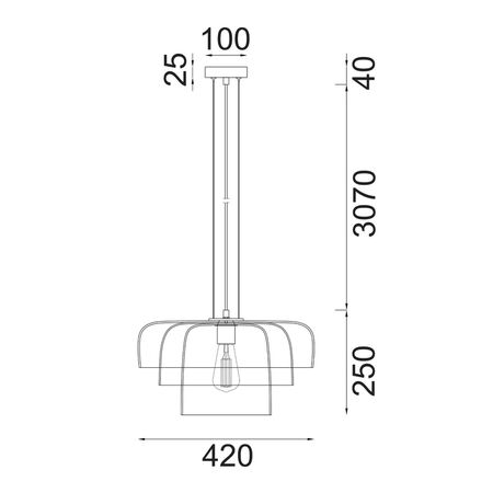 PENDANT ES 40W DOME Smokey Black Glass x3 w/Brass Highlight OD420mm
