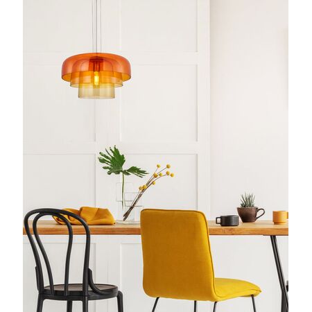 PENDANT ES 40W DOME Smokey Black Glass x3 w/Brass Highlight OD420mm