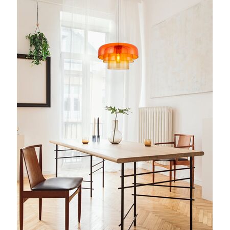 PENDANT ES 40W DOME Orange Glass x3 w/Brass Highlight OD420mm