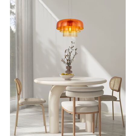 PENDANT ES 40W DOME Orange Glass x3 w/Brass Highlight OD420mm