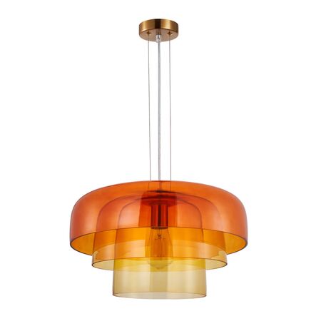 PENDANT ES 40W DOME Smokey Black Glass x3 w/Brass Highlight OD420mm