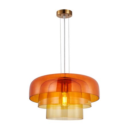 PENDANT ES 40W DOME Orange Glass x3 w/Brass Highlight OD420mm