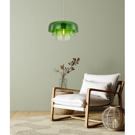 PENDANT ES 40W DOME Smokey Black Glass x3 w/Brass Highlight OD420mm