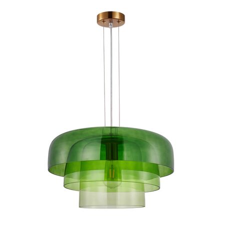 PENDANT ES 40W DOME Smokey Black Glass x3 w/Brass Highlight OD420mm