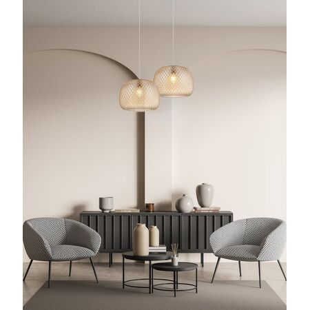 PENDANT ES 40W Amber Glass w/Segments Brass Highlight DOME OD400mm