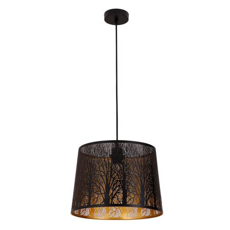 PENDANT ES 60W Blk w/Gold Interior Iron SLANTED w/Tree Pattern OD350 x H250 mm