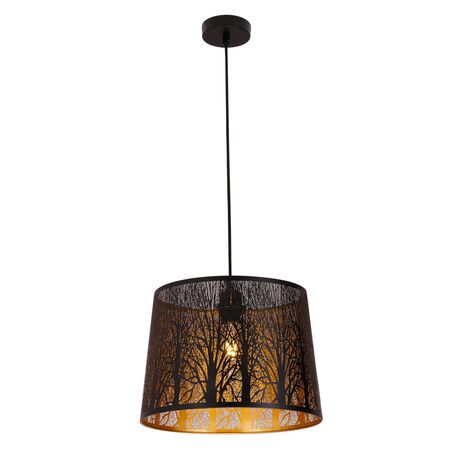 PENDANT ES 60W Blk w/Gold Interior Iron SLANTED w/Tree Pattern OD350 x H250 mm