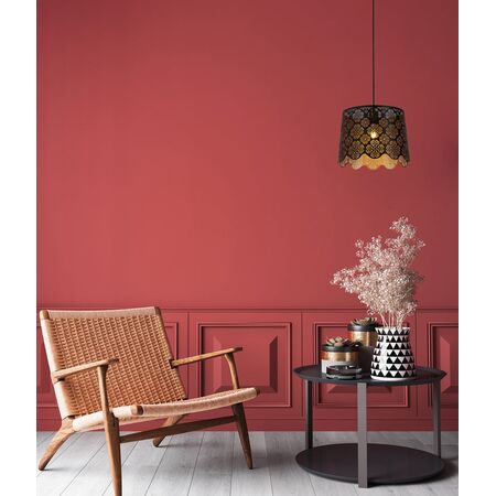 PENDANT ES 60W Wh w/Gold Interior Iron SLANTED w/Flower Pattern OD350 x H250 mm