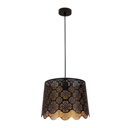 PENDANT ES 60W Wh w/Gold Interior Iron SLANTED w/Flower Pattern OD350 x H250 mm